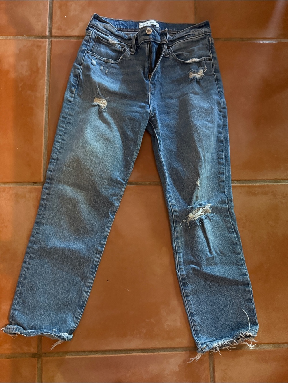 Abercrombie & Fitch Distressed Dark Blue Boyfriend Jeans